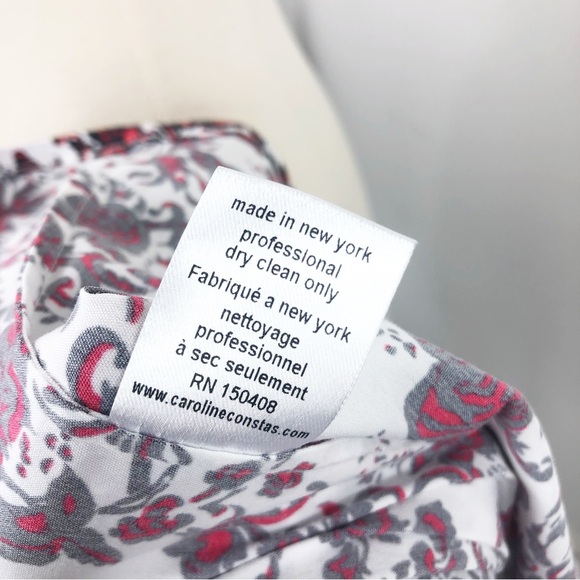 Caroline Constas off the shoulder red white floral damask bird top size Small - Picture 9 of 11